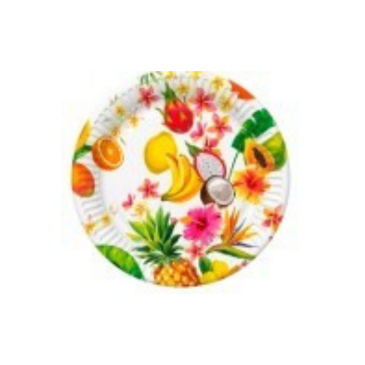 Šķīvīši augļi Happy Tropical Mix on White 18cm 1pac.