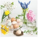 Salvetes Lieldienas Spring Flowers in Glass Vases with Natural Eggs 1pac